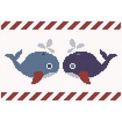 Tableau point de croix Princesse, motif Les baleines